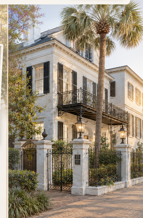 Historic Charleston home at dusk